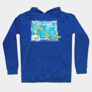 StKitts Nevis Illustrated Travel Map With Roads Hoodie